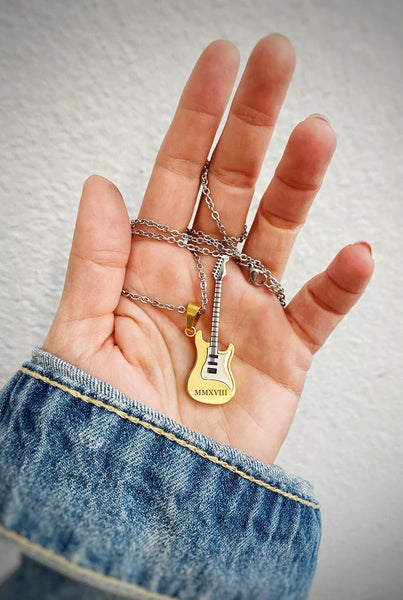 Custom Guitar Necklace with Engraved Texgt