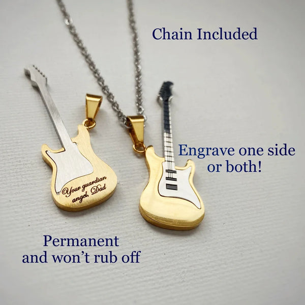 Custom Guitar Necklace with Engraved Texgt