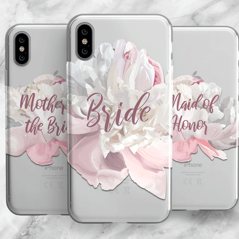 White Peony Bridal Party Phone Case Set